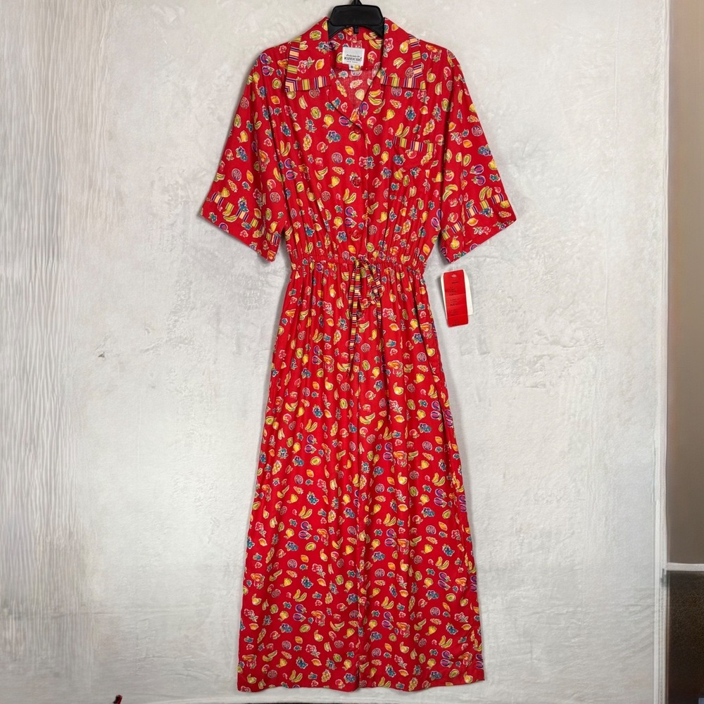 NWT Vintage Boho Fruit Print Jumpsuit 8 Wide Leg Novelty Tropical Resort Romper - Picture 5 of 16